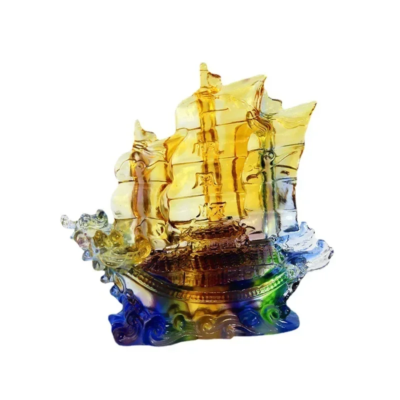Ancient glazed sailboat smooth sailing ornament high-end anniversary business gifts glazed handicrafts