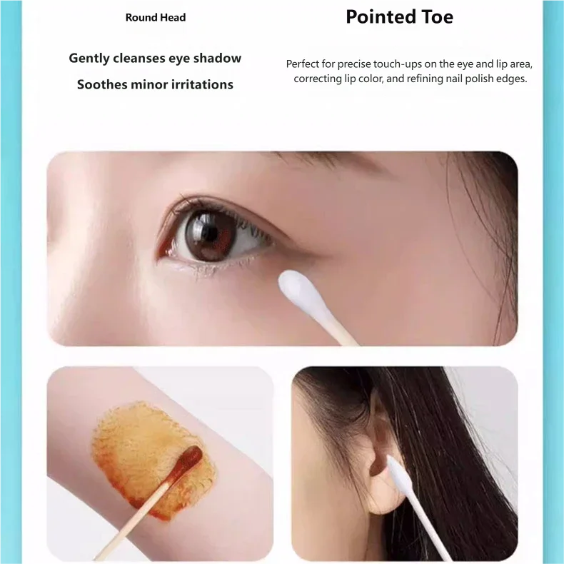 150-500Pcs Double Head Cotton Swabs Wooden Sticks  Disposable Cotton Buds Pointed Round Tip Makeup Cleaning Ear Care Sticks