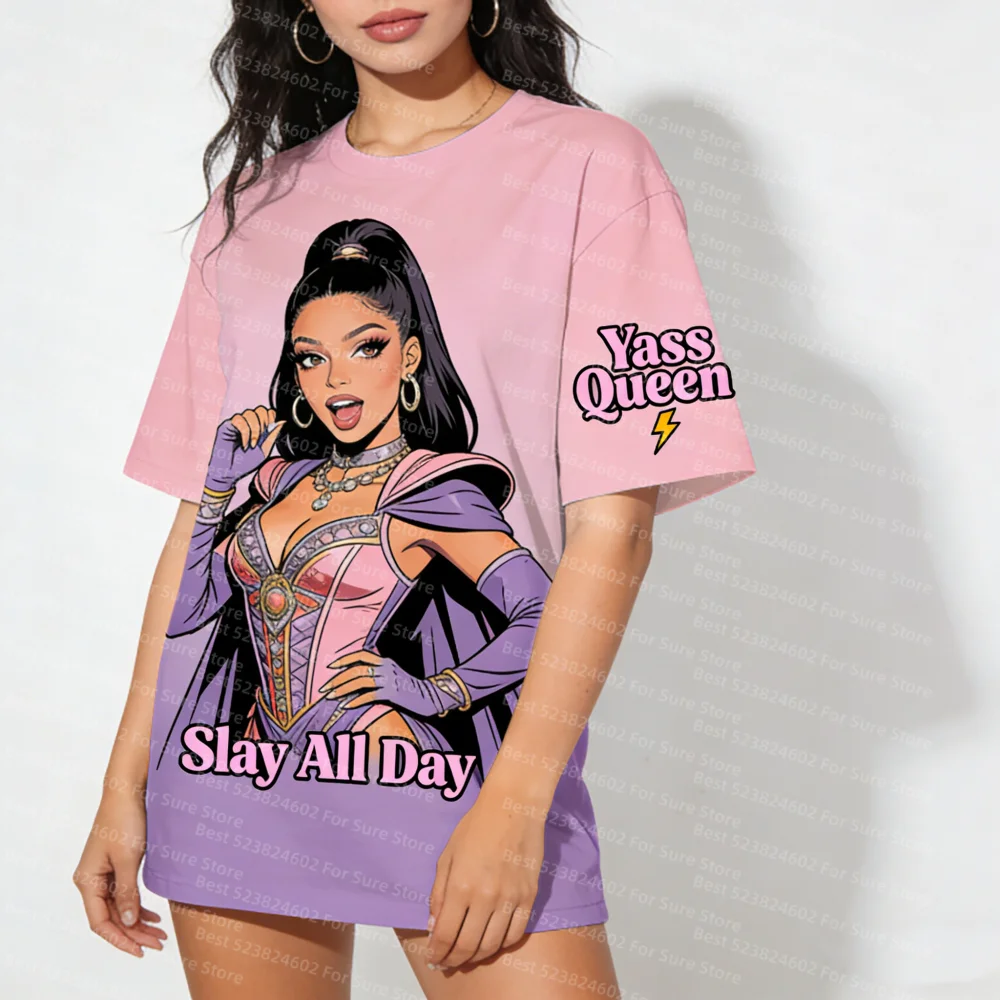 

Superhero Graphic Tees for Women Yass Queen Boss Lady Print Gradient Color Streetwear Empowerment Casual Tops Women Y2k t-shirts
