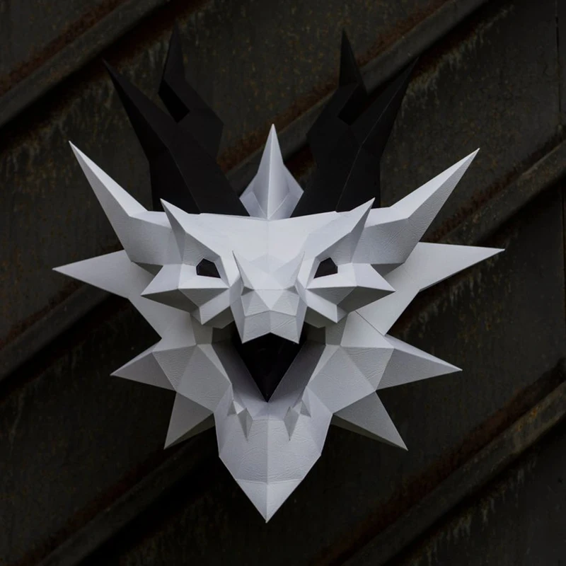 Dragon Head Paper Model 3D Papercraft DIY Puzzles Hand Made Toys Low Poly Art Sculpture Model Wall Decorations Home Decor