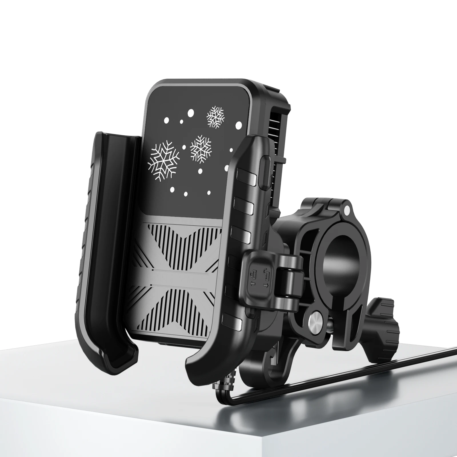 Type-C and USB Charging Port Phone Holder with Cooling Fan 360-degree Rotatable PA66 Material Motorcycle Phone Holder