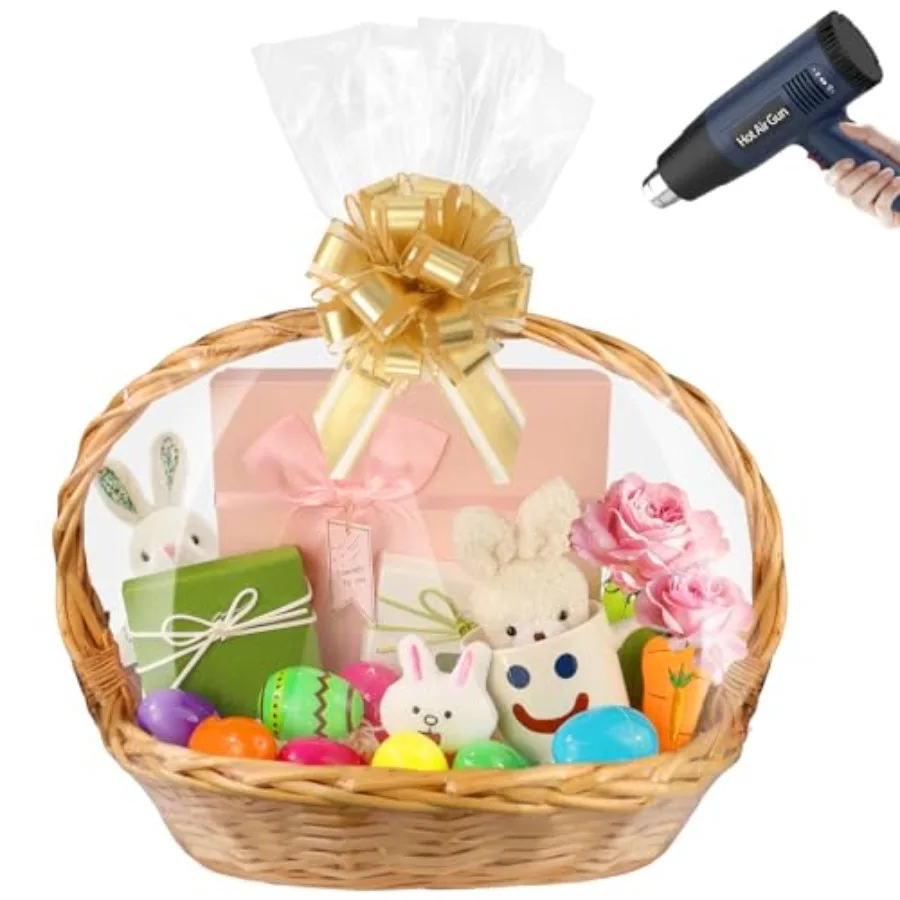 

Extra Large Shrink Wrap Bags for Gift Baskets 10 Pack 28x35 Inch Clear Cellophane Basket Bags PVC Heat Seal Gift Bag for Easter