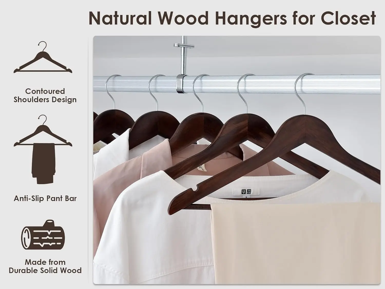 Wooden Hangers 30 Pack, Wood Coat Hanger for Coats, Shirts, Jackets, Pants, Suits, Walnut Color