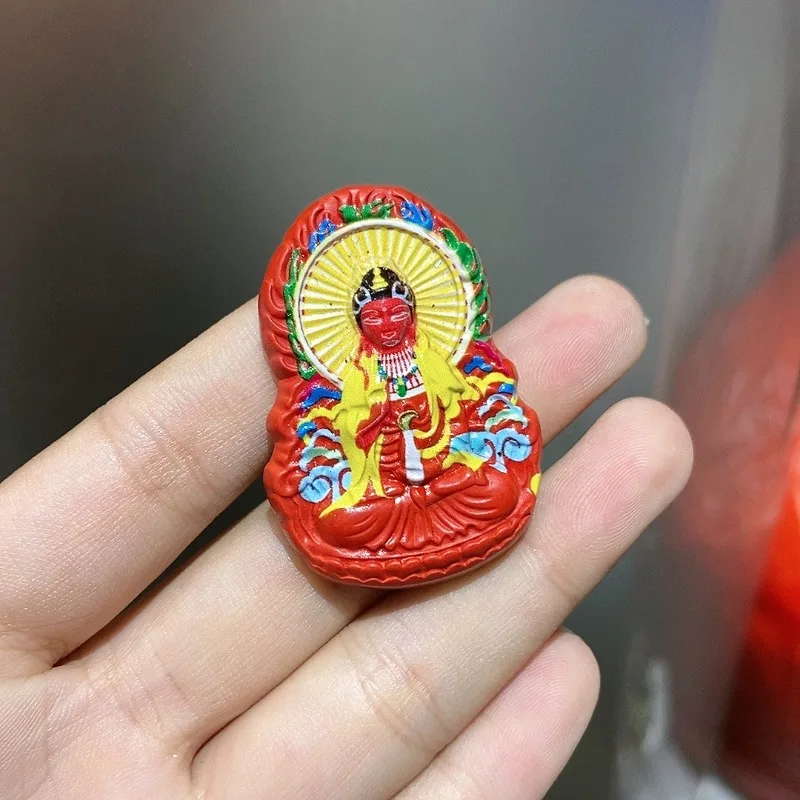 Natural Cinnabar Painted Guanyin Bodhisattva Pendant, Safe National Style