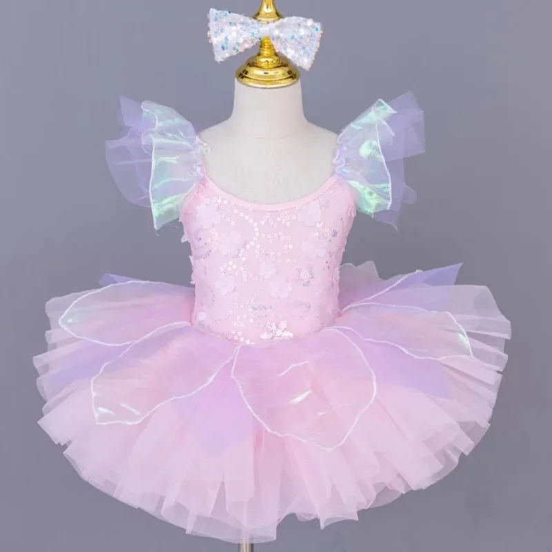 Robe de Ballet à paillettes pour enfants, vêtements de spectacle, Beige, jupes de danse modernes pour filles, vêtements de danse de ballet et de tutu pour enfants, 2025