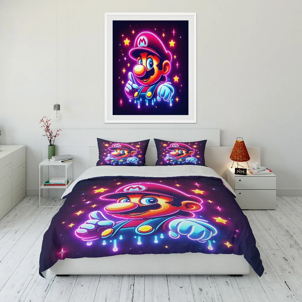 10 Sizes Super Mario Movie Printed Bedding Set Duvet Cover  Adult Kids Birthday Gift Full Size Bedding Set Luxury for Gifts