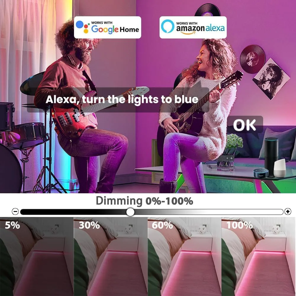 10M 20M Tuya WiFi RGB+CCT LED Strip 24V 5050 Colorful+Dual White Flexible Dimmable Room Decor Party Light for Alexa Google Home