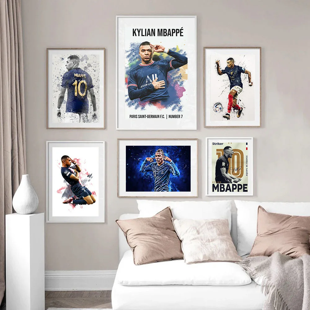 K-Kylian Football Star M-Mbappe Poster Home Room Decor Livingroom Bedroom Aesthetic Art Wall Painting Canvas Prints