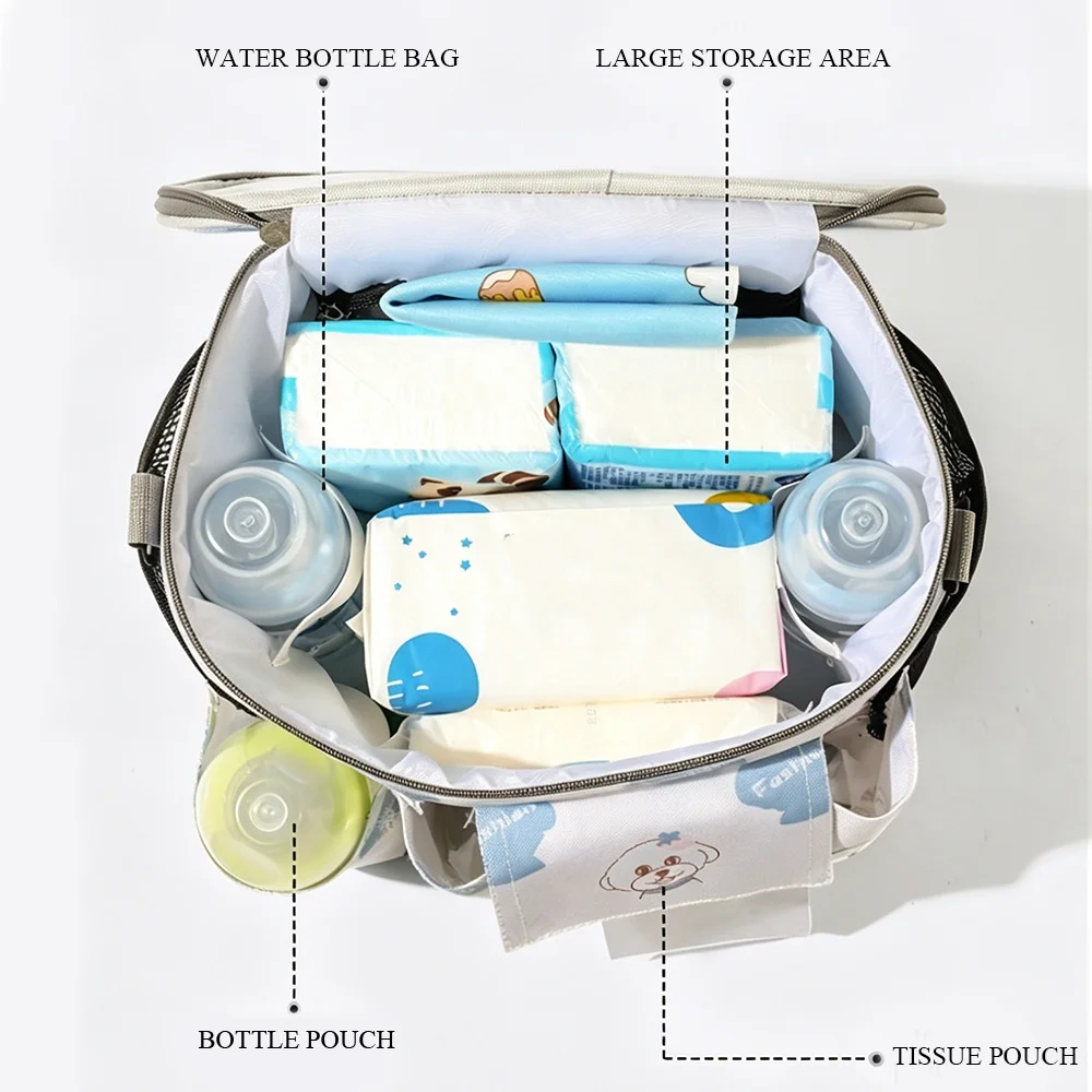 Diaper Bag Tote Large Capacity with Insulated Milk Bottle Pocket Tissue Pouch Waterproof Oxford Fabric for Baby Travel Nursery