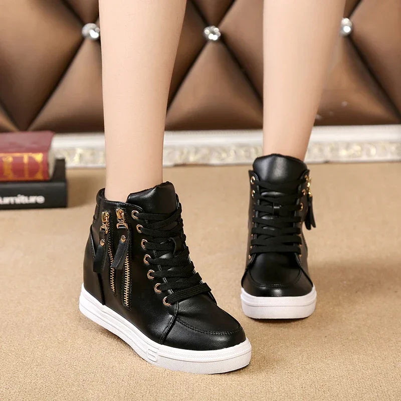 Fashion Inner Heightening Heels Autumn Women\'s Pumps Casual High Top Platform Pumps Double Zipper Lady Shoes Daily Female Shoes