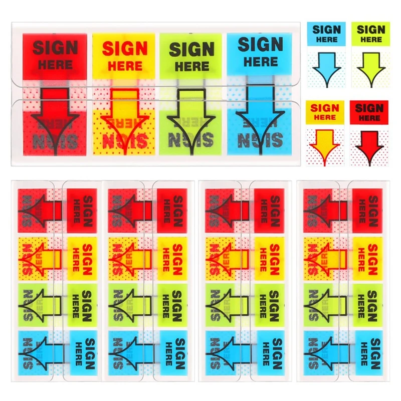 여기에 서명 스티커, 라벨 스티커, 접착 사인, 여기에 탭, 사인 포스트, 여기에 플래그, 홈 오피스 학교, 4 가지 색상, 500 개