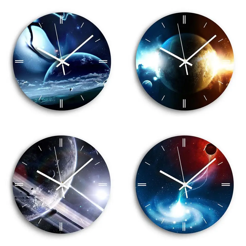 Simple Starry Sky Planet Wall Clock Creative Unique Fashion Silent Round Decorative Glass Clock for Living Room Bedroom