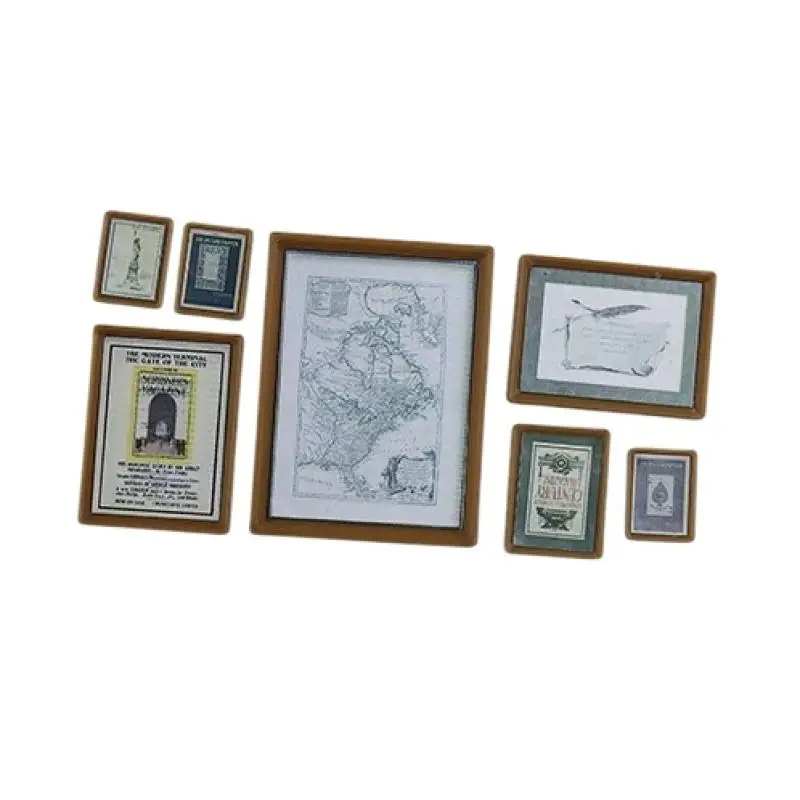 Boneca brinquedo 1 conjunto 1:12 casa de boneca diy acessórios casa de bonecas em miniatura vintage mural fotos parede imagem cena decoração