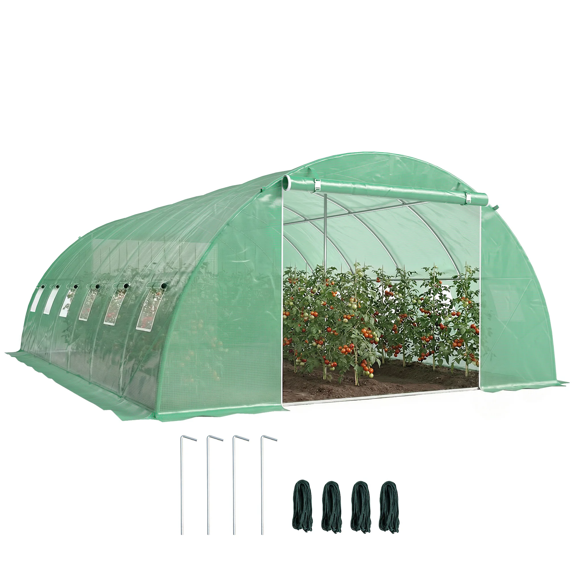 Outsunny Serre Tunnel de Jardin 24m² 395x595x199cm, Acier Galvanisé Ø25mm et Structure Renforcée - Serre Maraîchère en Bâche PE