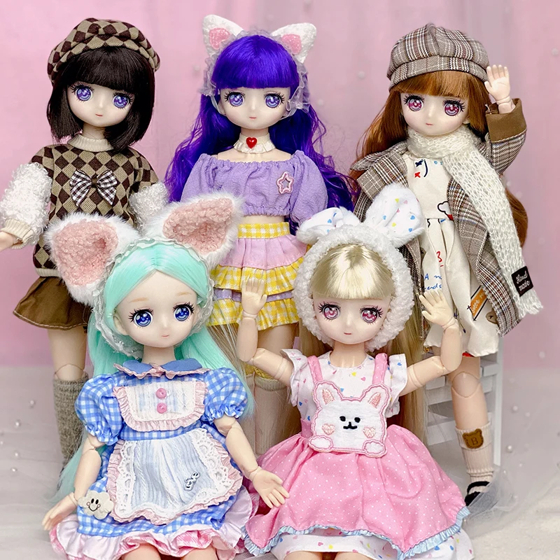 NEW 30cm Doll 2D Comic Face Doll 1/6 Bjd Doll ( Option B ) or Dress Up Clothes (option A ）kids Girls Birthday Gift Toys