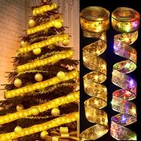 1-10M Double Layer Fairy Lights Strings Christmas Ribbon Bows With LED Christmas Tree Ornaments New Year Navidad Home Decor