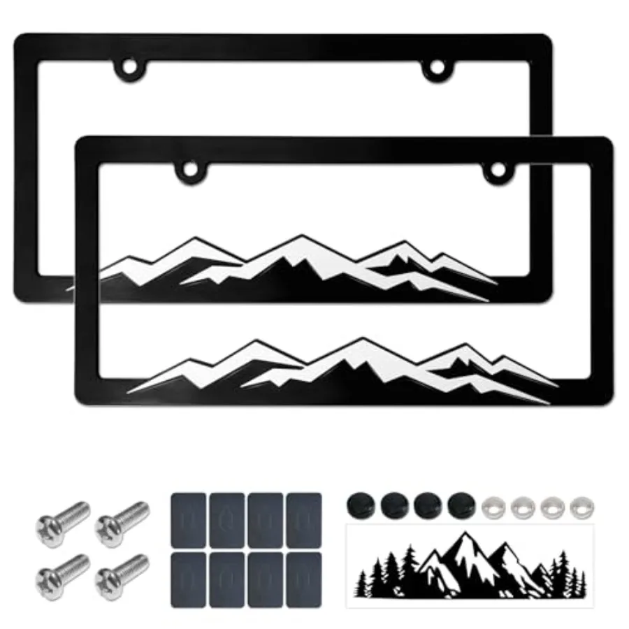

Mountain License Plate Frames- White on Black 3D Mountain Raised, ABS Plastic Car Tag Holder Includes Rust-Proof Screws, Caps a