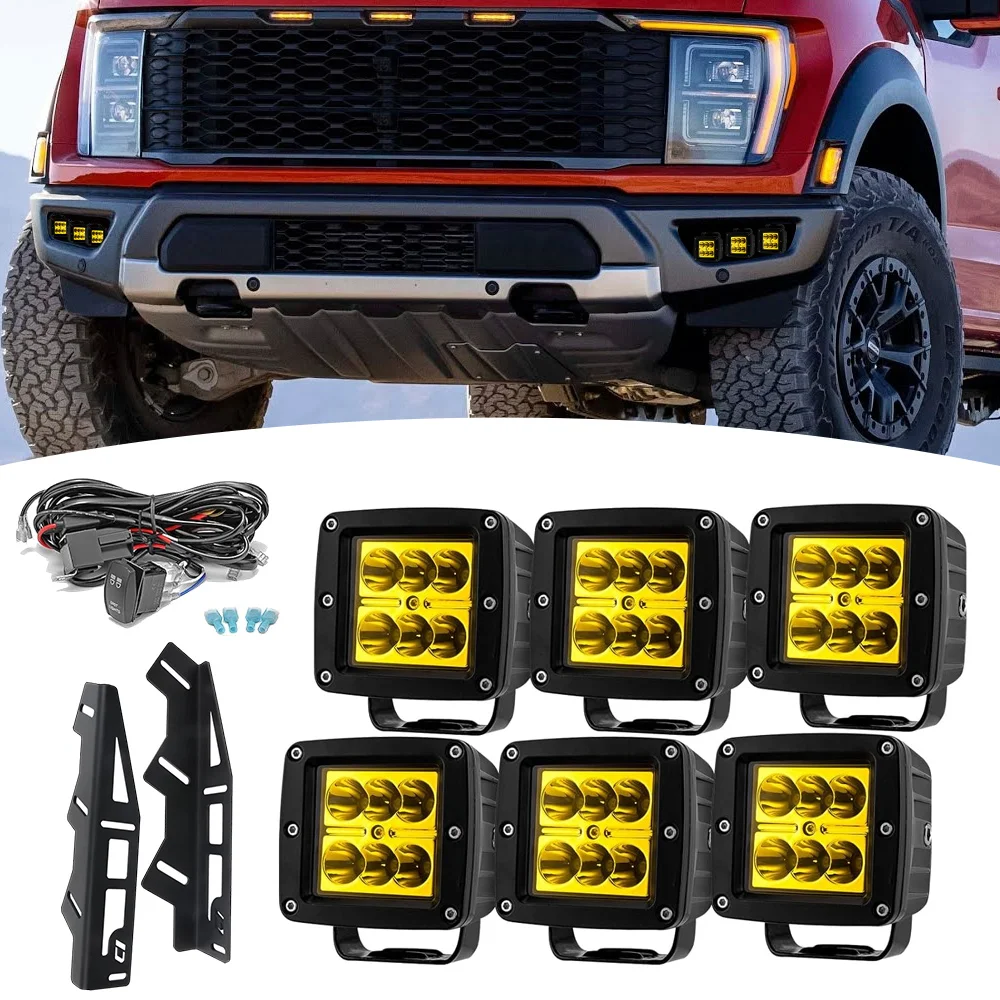 

6Led work Light Car Front Bumper Led Fog Light With Mounting Bracket for Ford Raptor 2017-2022 LED Pod Lamp Accessories