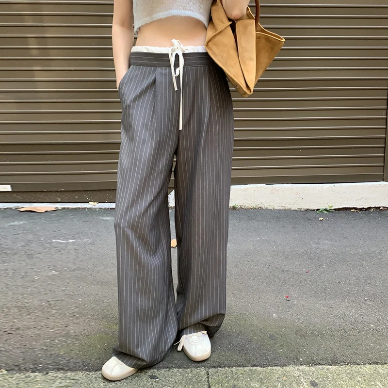 Damen Baggy gestreifte Hose Vintage Y2k Harajuku ästhetische Streetwear hohe Taille weites Bein Hose 2000s trashy Mode Kleidung