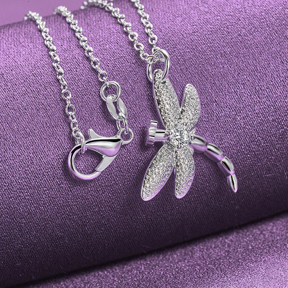 CHSHINE 925 Sterling Silver Dragonfly Pendant Necklace Ring Earrings Bangle For Women Men Fashion Exquisite Jewelry Set Gift