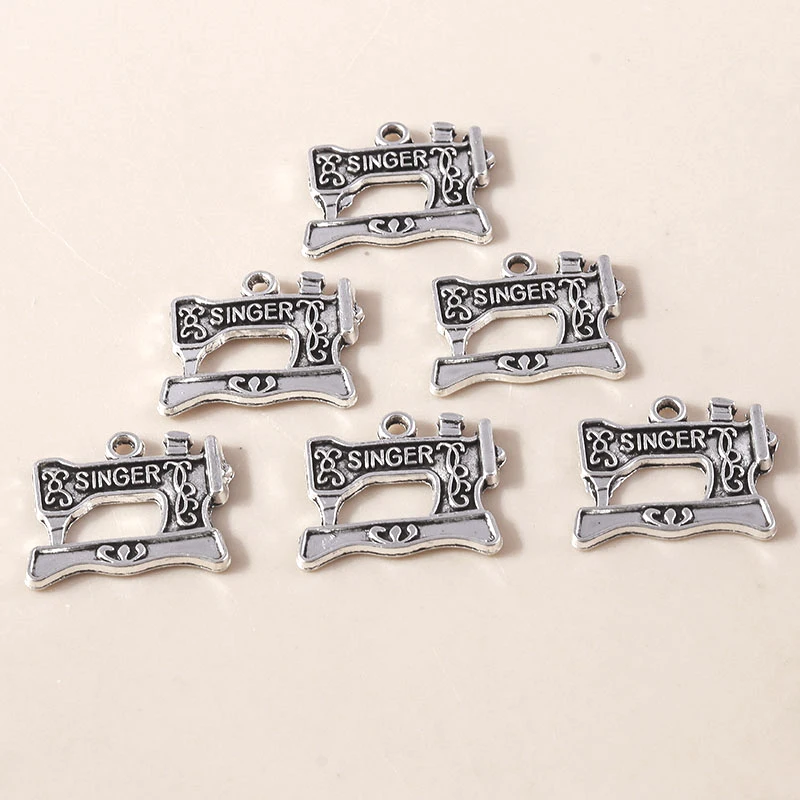 Leslie 10 Stück/Lot 16*20mm Legierung Antik Silberfarben Retro Nähmaschinen-Anhänger für DIY Armbänder Halsketten Schmuckzubehör – Detail 1