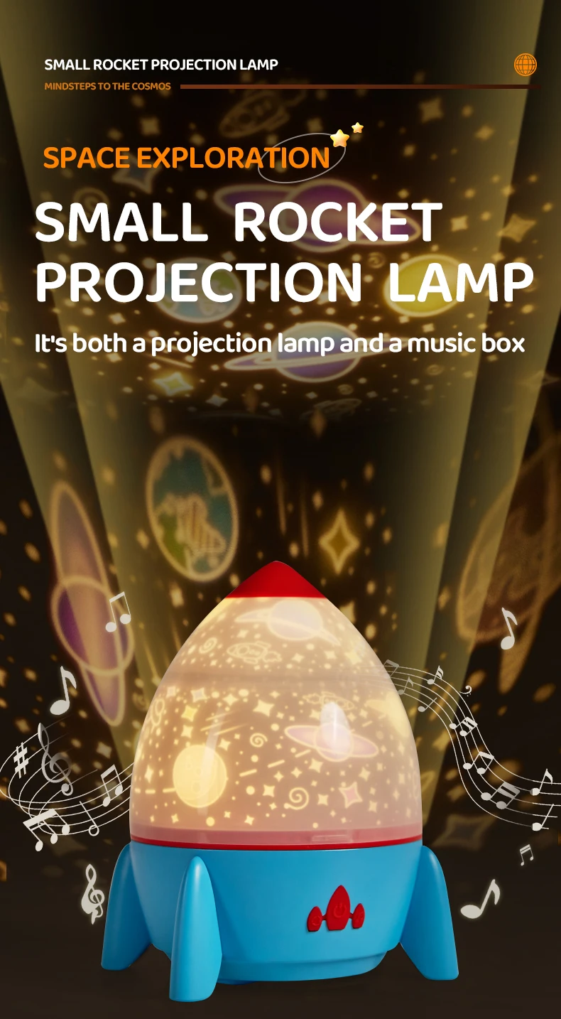 Petite lampe de projection de fusée projecteur de ciel étoilé haut-parleur Bluetooth USB chambre veilleuses étoile rotation lampe de décoration de chevet