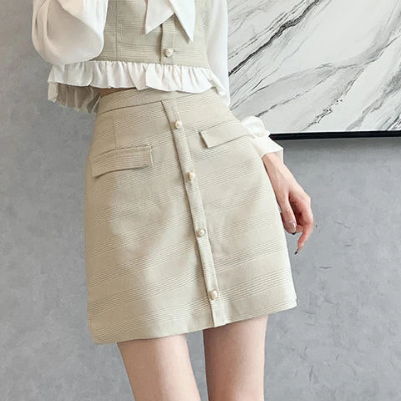 Women Sets Blouses Patchwork Ruffles Skirts Mini Button Elegant Sweet Fashion Korean Spring Simple Casual Retro Outfits Hot Sale