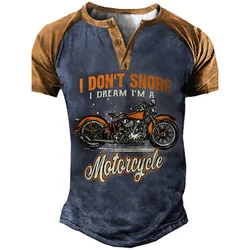 Vintage Henley Shirts Motorcycle 3D Printed Men's Fashion Streetwear Oversized Short Sleeve T-Shirts Men Tees Tops Clothing