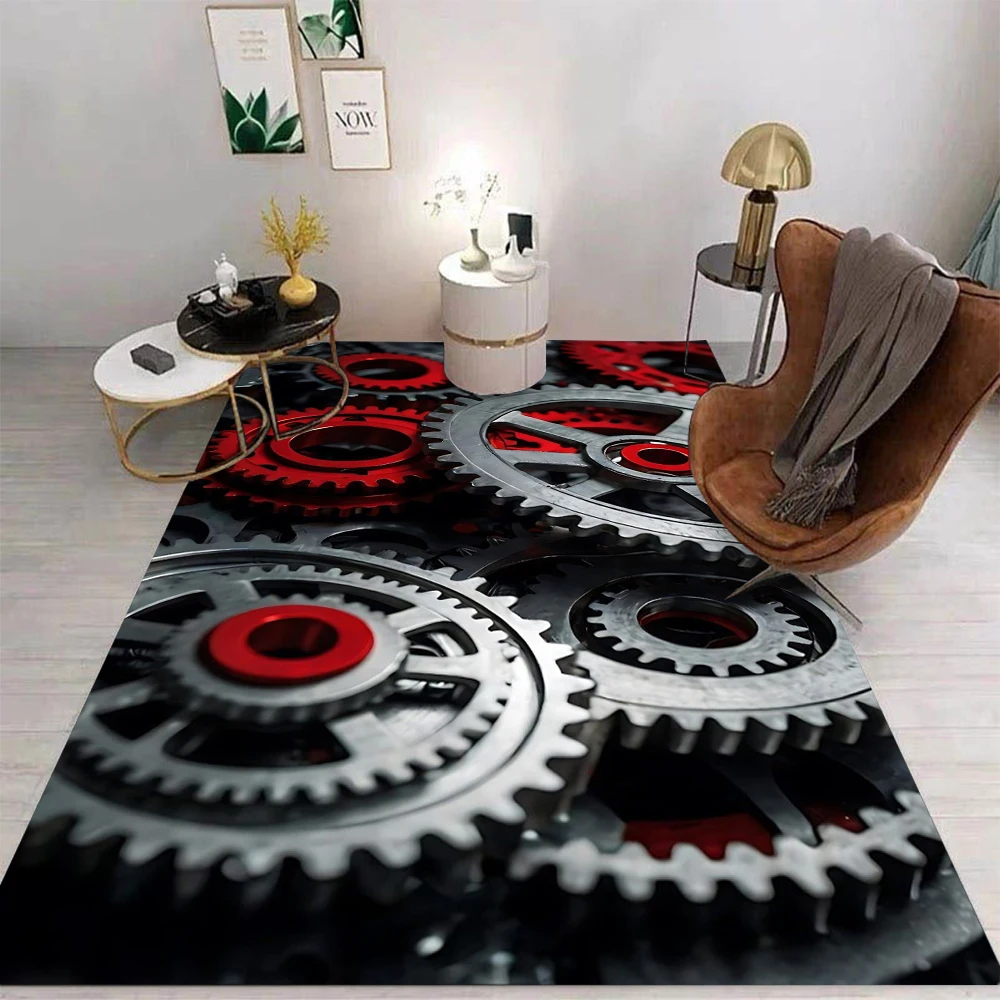3D Mechanical Cogs Gears Steampunk Rug Carpet for Living Room Bedroom Decor Floor Mat Non-slip Decoration for Sofa Doormat Gifts