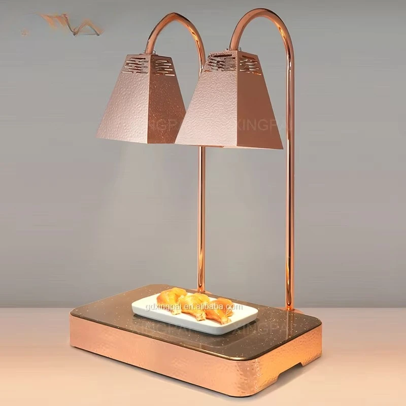 Catering Supplies Double Head Stainless Steel Heating Light Food Heater Hammer Food Heating Light with Marble Panel