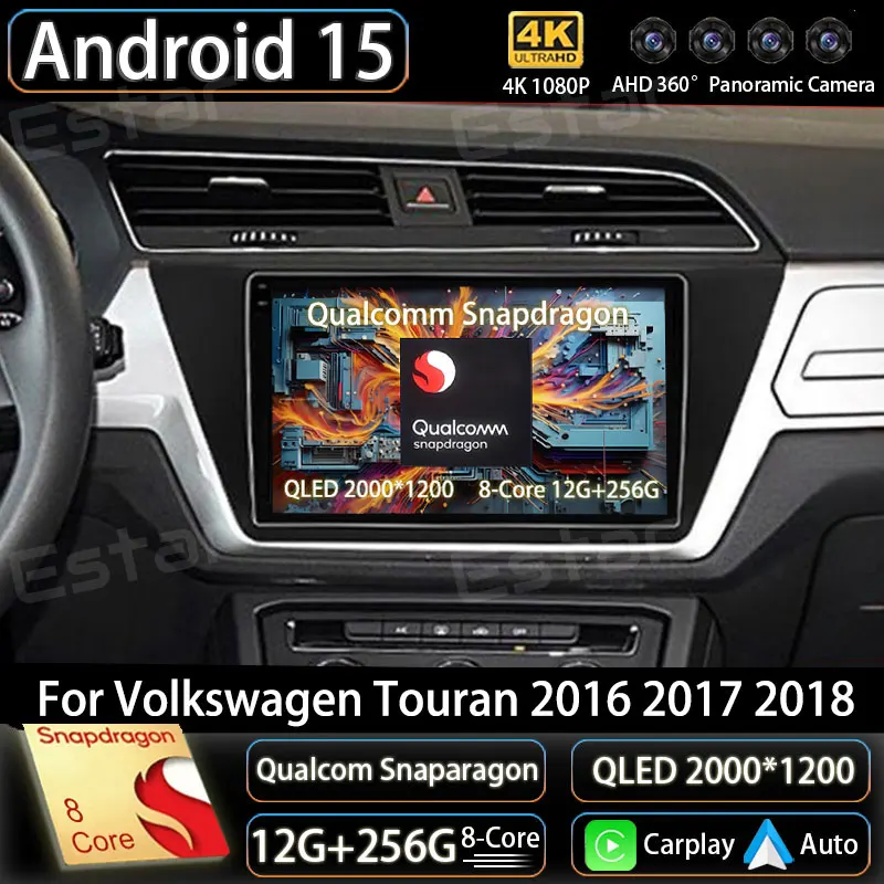 Автомобильный радиоприемник Android 15 для Volkswagen Touran 2016 2017 2018, GPS-мультимедийный плеер, головное устройство Navi, беспроводной Carplay, стерео, видео DSP