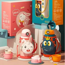 500ML Big Belly Insulated Thermos for Kids with Antibacterial 316 Stainless Steel and Stickers Leakproof Cartoon Mug with Straw