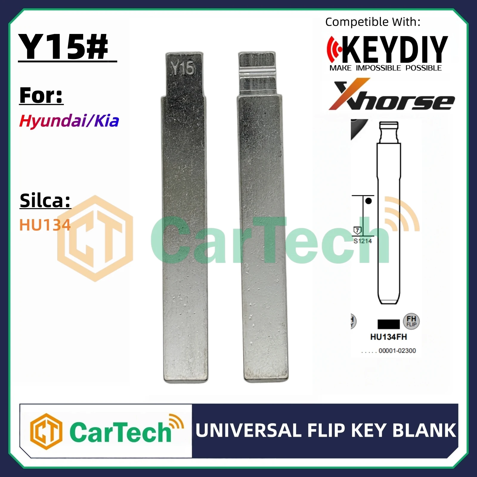 Cartech Y15# Uncut Flip Blank Key Blade for KEYDIY KD XHORSE VVDI Universal Remote Fit Hyundai Kia