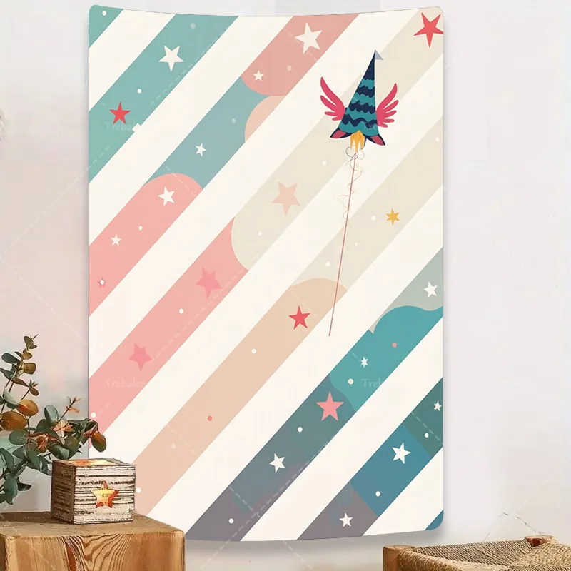 

1шт настенный гобелен "Ретро гобелен в полоску с ракетной звездой-современное настенное искусство в стиле бохо для детской комнаты"
