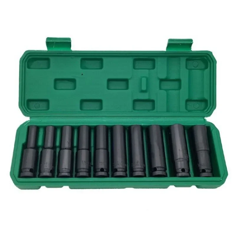 

10Pcs 1/2in Deep Drive Impact Socket Set 6‑Point 8‑24mm Carbon Steel Auto Repairing Tool