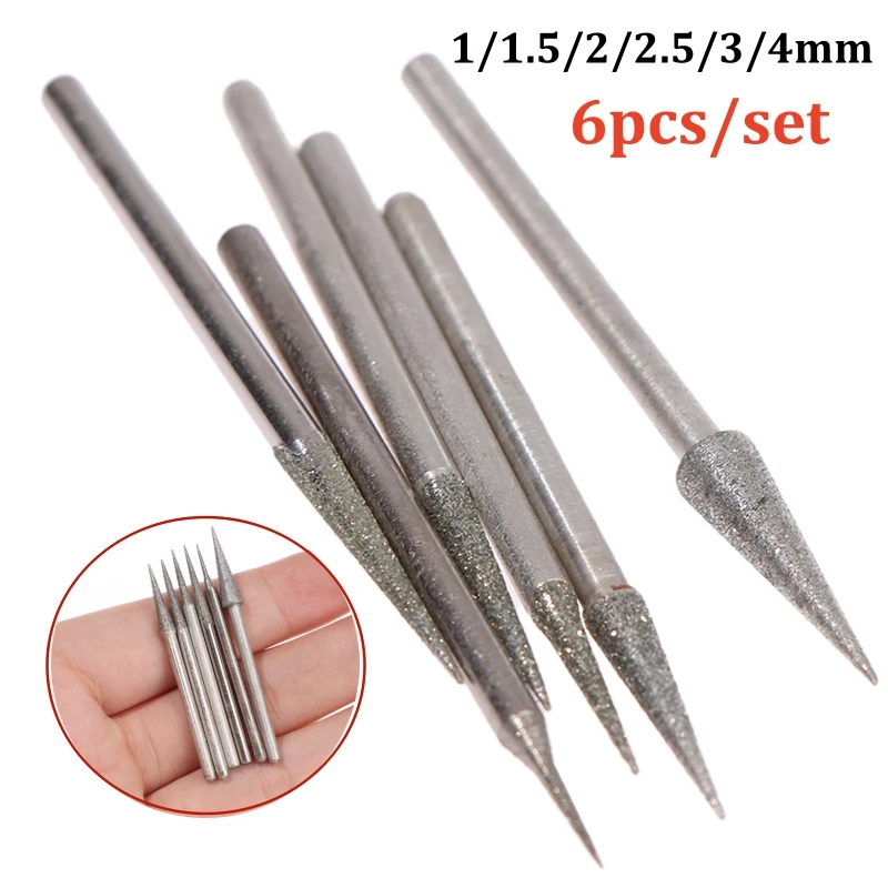 6Pcs Dremel Accesories 2.35mm Shank Electroplating Diamond Grinding Head Polished Needle Jade Stone Carving Engraving Tool