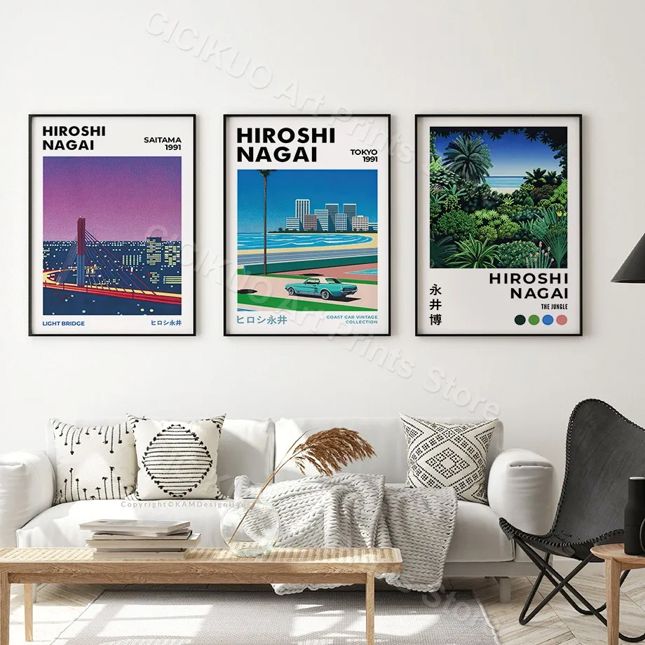 Nagai Hiroshi Vaporwave Japan Beach City Summer Wall Art Canvas Painting Nordic Printing Wall Painting Living Room Decoration