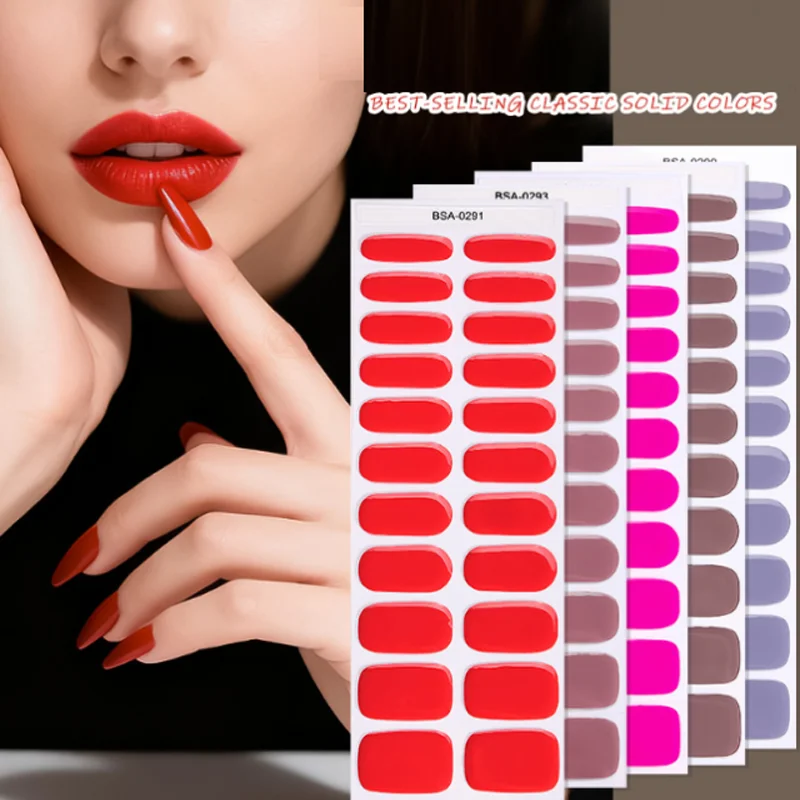 

UV-Free Gel Nail Sticker Solid Color Flashing Nail Decals Press On Nails Manicure Nail Art Decorations Nail Charms Nail Tips