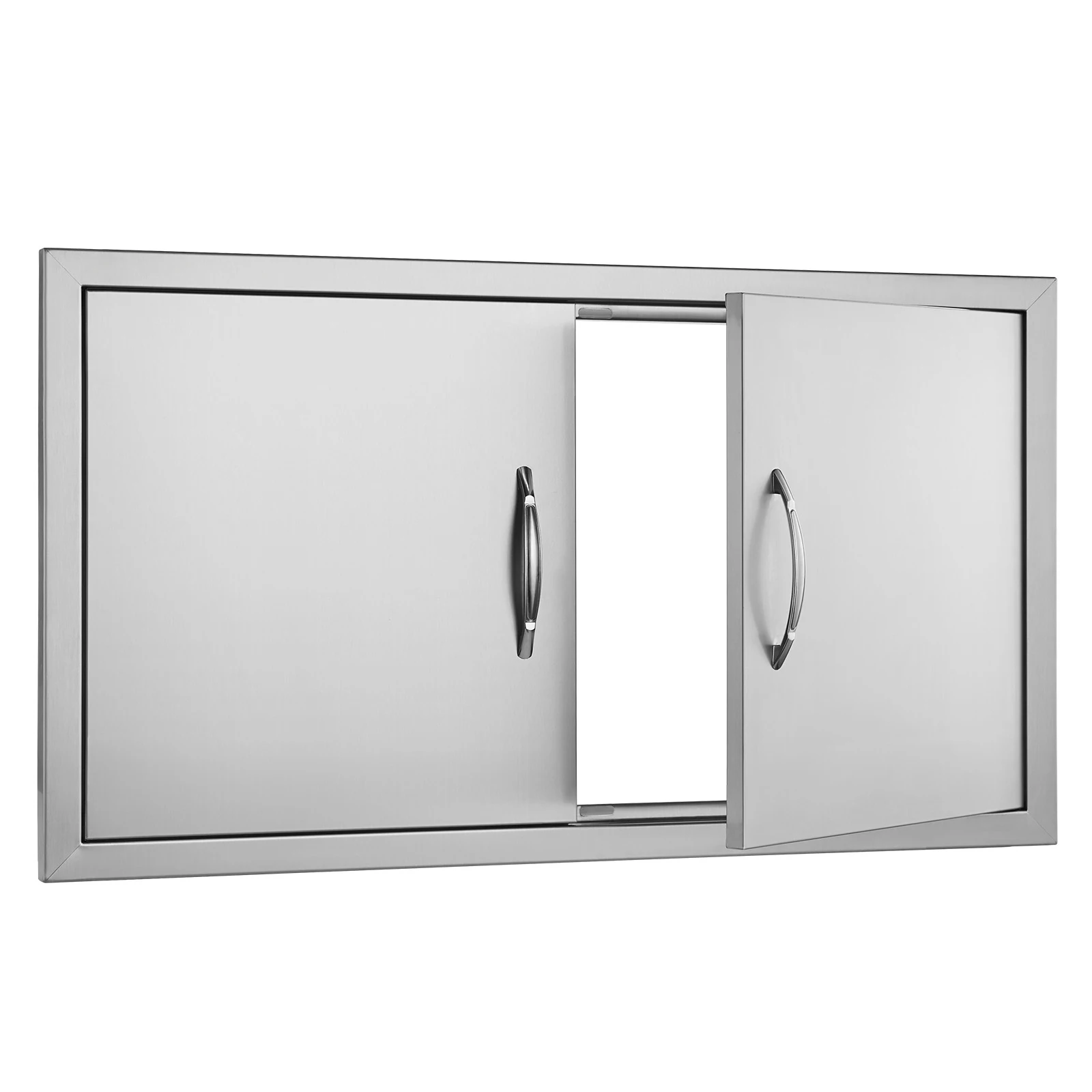 BBQ Access Door, 34W x 19H Inch Double Outdoor Kitchen Door, Stainless Steel Flush Mount Door, Wall Vertical Door with Handles, Grilling Station, Outside Cabinet, Designed for BBQ Island
