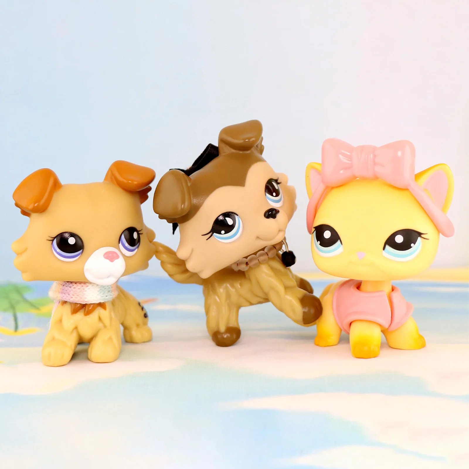 

3pcs LPS Minilpsshop Pet Shop Bow Tied Collie Wear a Scarf Shepherd and Shorthair Cat Children's Toys Gifts for Boys and Girls