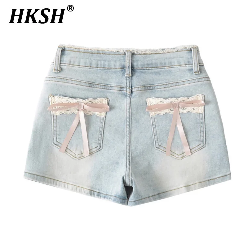 

HKSH Summer New Women Tide Chic Y2K Streetwear Hotsweet Fashion Bows Capris High Waisted Multi Pocket Shorts Denim Pants HK5631