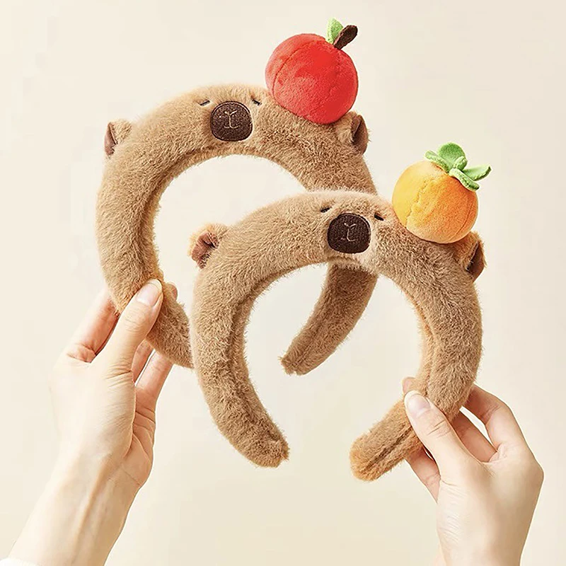 Kawaii Capybara Kids Plush Headband Cartoon Anime Doll Hair Band Wash Face Bundle Hair Band Autumn/winter Headwear Girl Gift