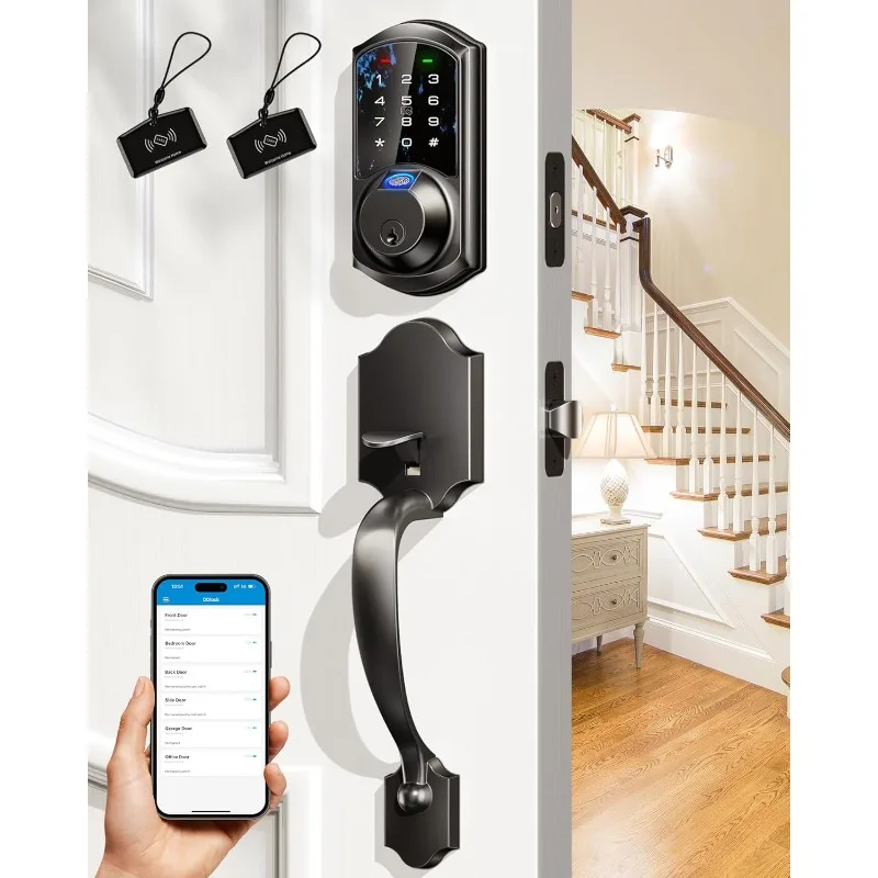 

Fingerprint Smart Locks for Front Door with Handle Set, App Control, Keyless Entry Keypad Deadbolt, Digital Electronic