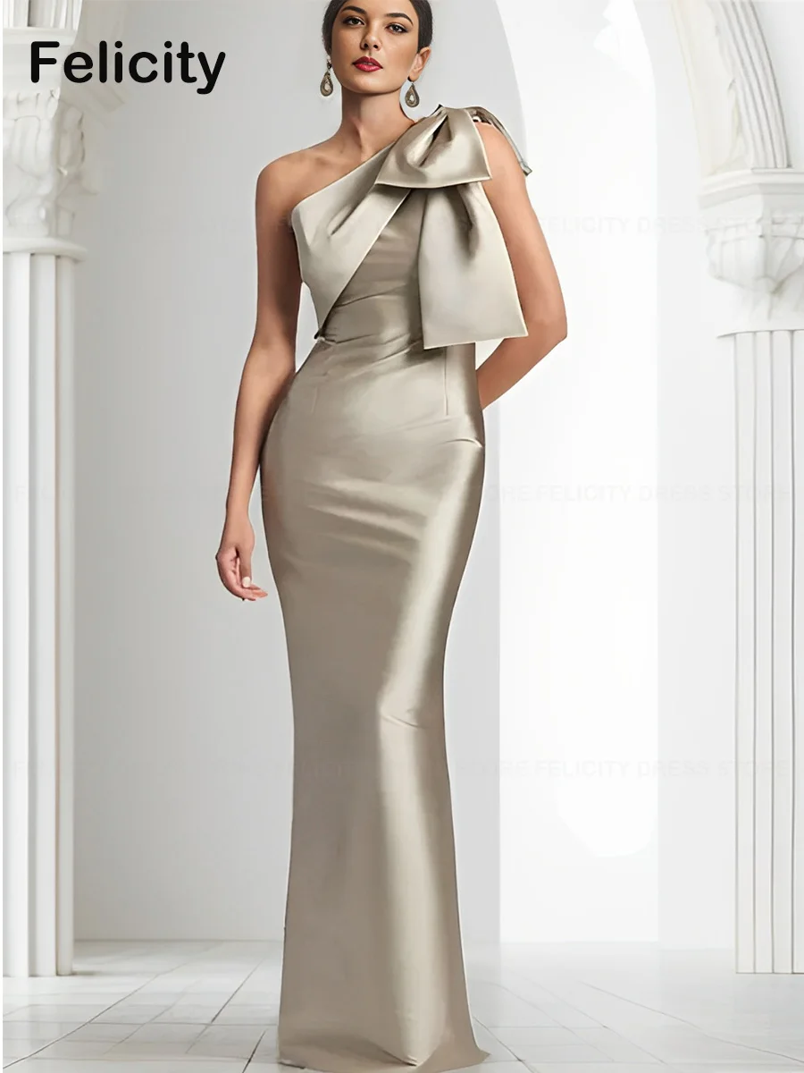 Exquisite Mutter der Braut Kleider 2024 Scheide One-Shoulder Satin Bogen bodenlangen Hochzeits gast Kleider فستان حفلات الزفاف