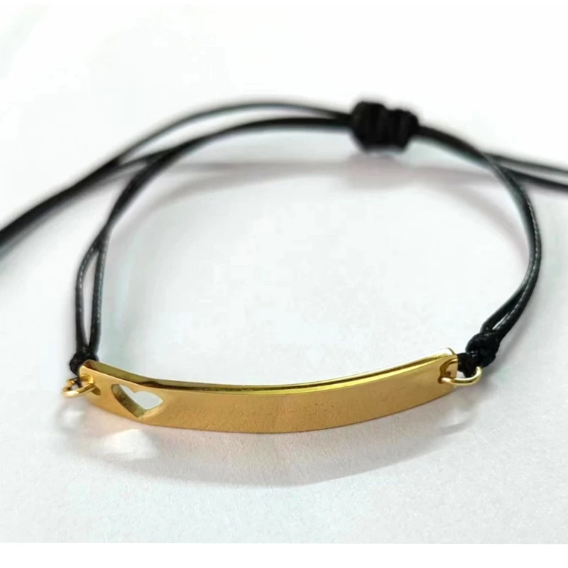 10pcs Stainless Steel Mirror Polish Bar String Bracelet Black Braided Rope Wirst Woven Bracelet Hand-knitted Gifts