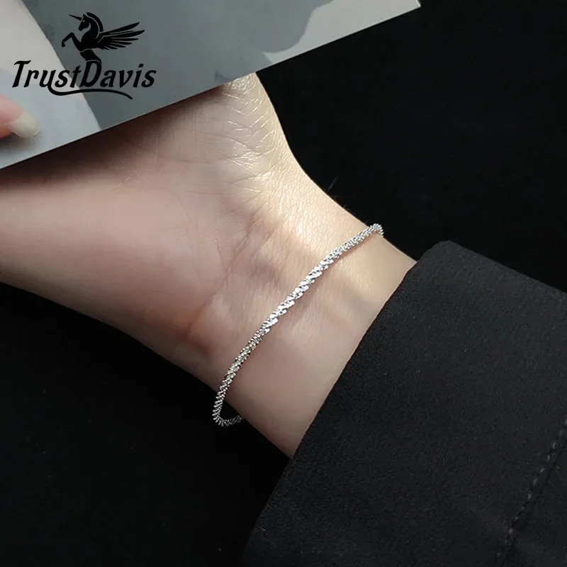 Trusta Minimalist 925 Sterling Silver Women's Fashion Jewelry Shiny Stars Chain 925 Braclet For Women Wednesday Jewelry DS1388