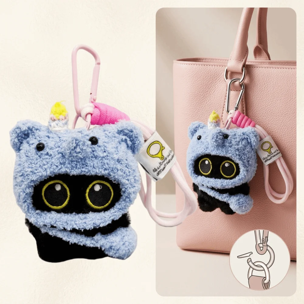 Plush Made Black Cat Keychain Lightweight Soft Stuffed Stuffed Pendant Sturdy Hanging Clasp Squeaky Function Plush Keychain