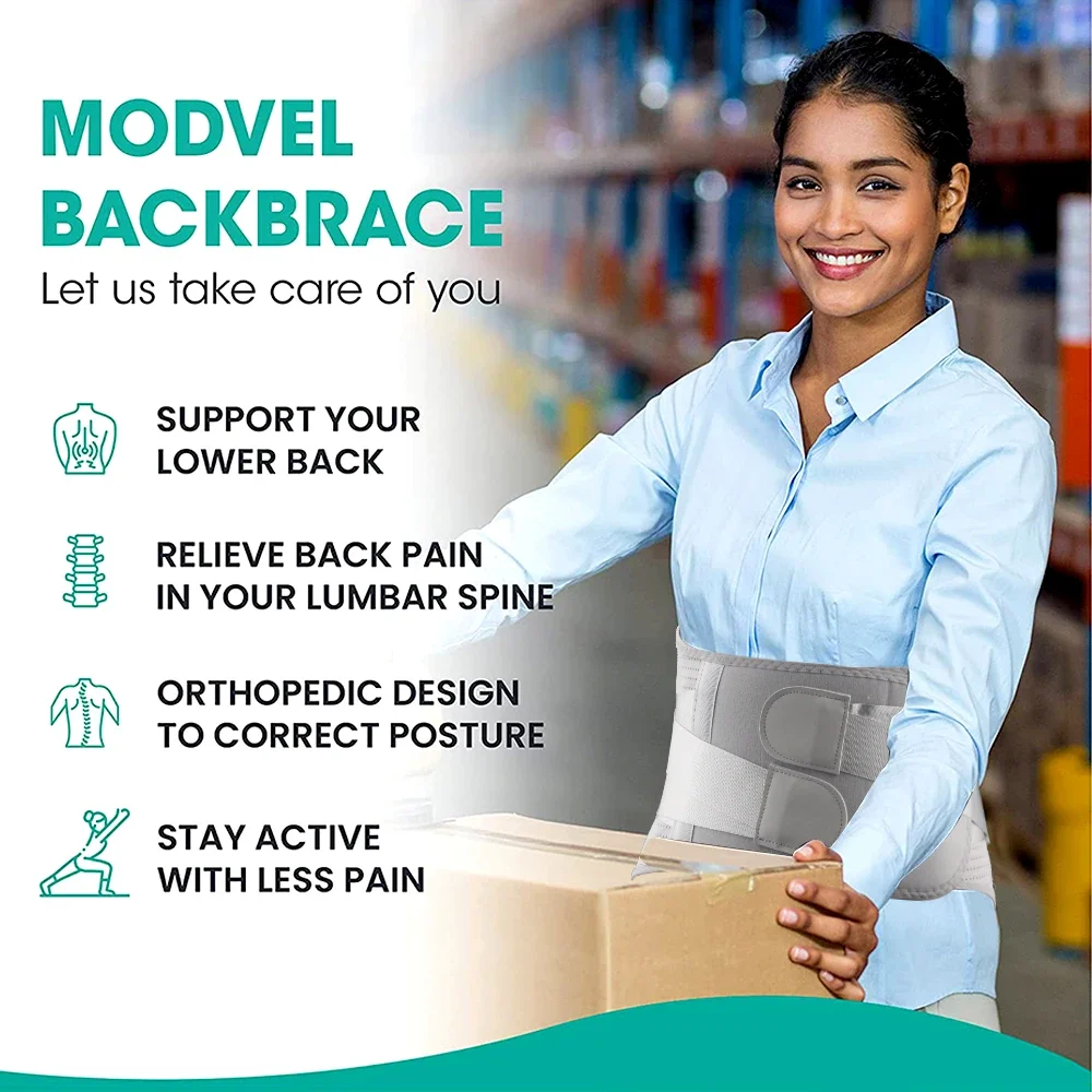 قطعة واحدة من دعامة الظهر للرجال والنساء مع نظام دعم بيونيك، حزام دعم قطني قابل للتعديل، تصميم شبكي مسامي مع وسادة قطنية