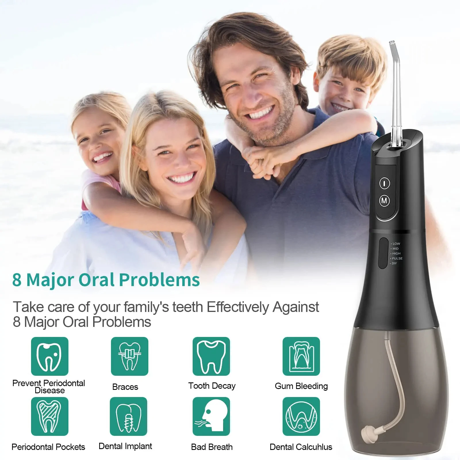 Irrigador Oral portátil, hilo Dental recargable, 5 modos, IPX7, 400ML, chorro de agua para limpieza de dientes