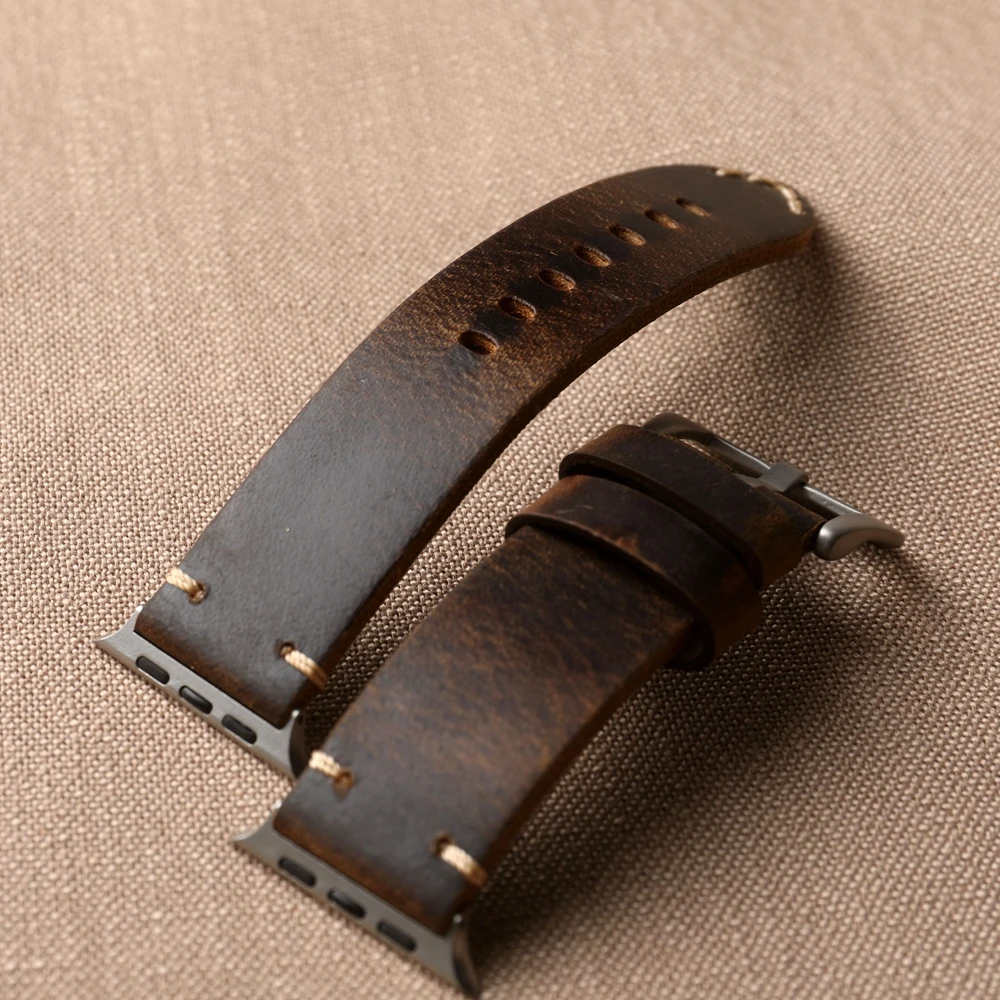 Handmade Head layer Cowhide Leather Strap For iWatch Apple Watch ultra2 49MM  45mm 44mm 42mm 45mm S10  9 Brown Vintage Strap